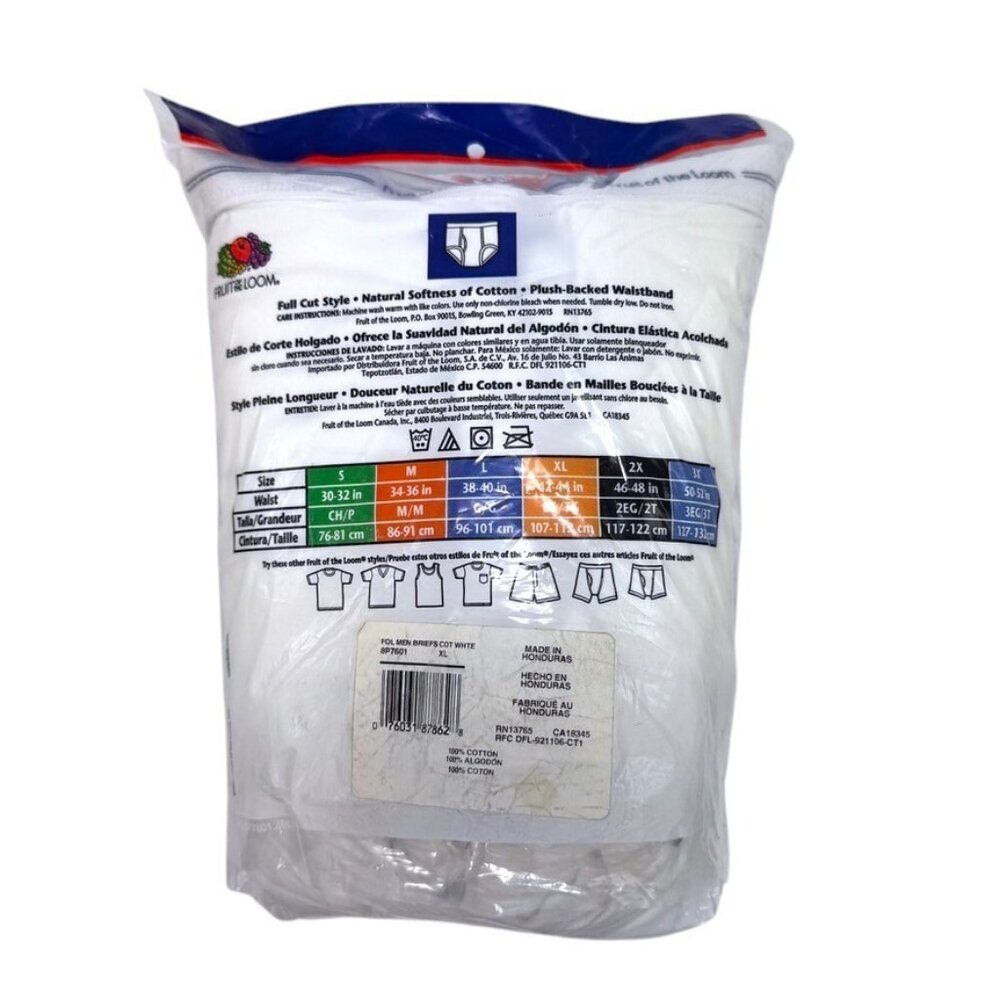 Vintage 2005 Fruit of the Loom Briefs 8-Bonus Pack XL 42-44 Mens White Underwear - Picture 5 of 8